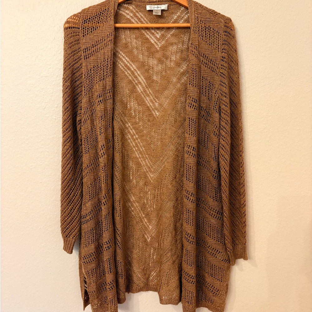 CJ Banks Beige Cardigan Women X Knit Crochet Sweater Cottagecore Coastal Grandma